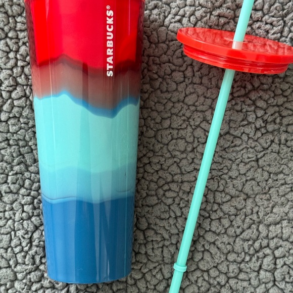 Starbucks Venti 24 oz tumbler in red, blue and turquoise marble waves - Picture 5 of 12